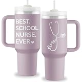 ROSTANTEN School Nurse Appreciation Gifts - School Nurse Gifts for Women - Nurses Week Gift Nurses Day Gift - 40oz Travel Cup Insulated Tumbler with Lid & Straw