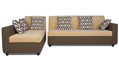 Image of Adorn India Rio Highback L Shape 6 Seater Sofa Set (Left Hand Side) (Brown & Beige) (3 Year Warranty)