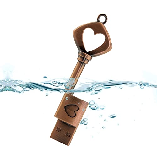 CHUYI Metal Heart Key Shape 1Pcs 32GB USB 2.0 Flash Drive Waterproof Pen Drive Memory Stick USB Flash Disk with Keychain Thumb Drive Gift