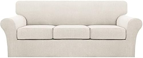 4 Piece Sofa Covers For 3 Cushion Couch Sofa Slipcover Soft Couch Cover For Dogs-Washable Sofa Furniture Covers With 3 Individual Cushion Covers, Feature Thick Jacquard Fabric (3 Cushion Sofa, Ivory)