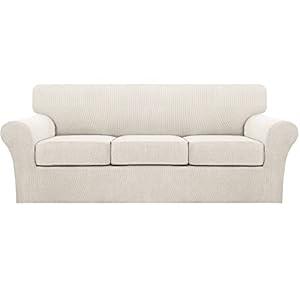 4 Piece Sofa Covers For 3 Cushion Couch Sofa Slipcover Soft Couch Cover For Dogs-Washable Sofa Furniture Covers With 3 Individual Cushion Covers, Feature Thick Jacquard Fabric (3 Cushion Sofa, Ivory)
