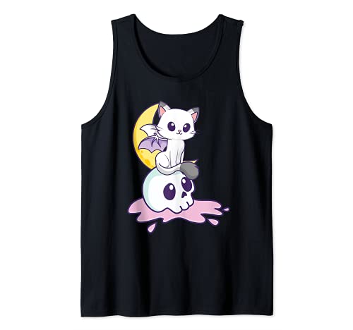 Pastel Goth Cat Skull Halloween Vaporwave Brujería Anime Camiseta sin Mangas