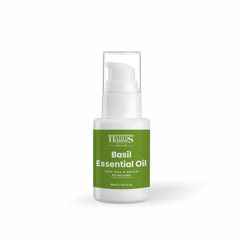 Image of Habibs Pure Basil Essential Oil - 100% Undiluted, Therapeutic Grade for Stress Relief & Mental Clarity 30ML