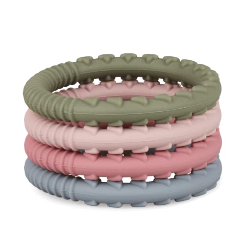 Image of Silicone Teether Bracelet, Soft Silicone Teether Rings with Organic Featuring Multiple Raised Textures to Soothe Gums, Food Grade Silicone, BPA & Phthalate