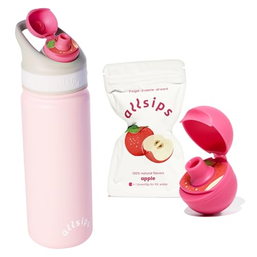 allsips 18oz Stainless Steel Air Water Bottle with 1 Straw & Refresher ScentSip Apple Flavor Pods