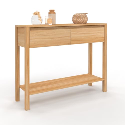 IDMarket - Console 2 tiroirs Toscane 1 étagère Effet Teck