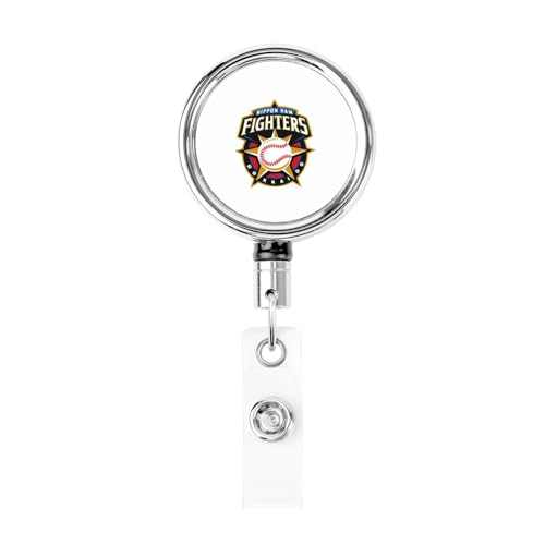 For 北海道日本ハムファイターズ 名札ホルダー 伸びる リールクリップ バッジホルダー カードクリップ 伸縮キーホルダー 金属製 円形 紛失防止 IDカード 名刺入れ用 最長62cm