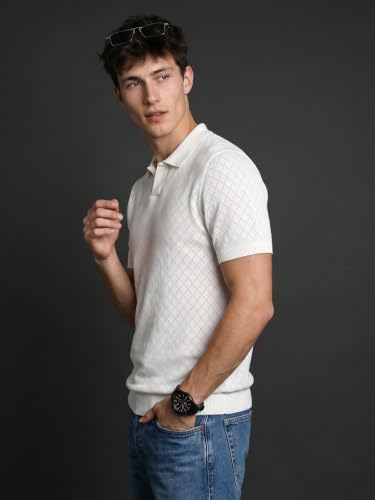 Image of Veirdo Men's Flatknit Printed Half Sleeve Polo T-Shirt with Collared Neck, Loose Comfortable Fit, Casual Style for Office, Travel, (Sizes S to 2XL)