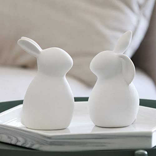 PRETYZOOM Ceramics Bunny Figurine Easter White Bunny Figurines Home Decor Rabbits Ornaments for Home Easter Garden Micro Landscape Decorations White