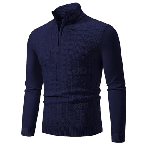Dcvmvmn Winter Men's Warm Pullover Solid Color Zipper Collar Sweater Long Sleeve Knitted Sweater