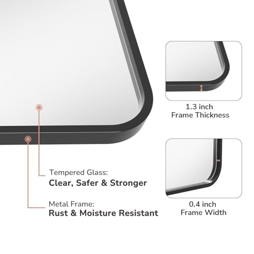 USHOWER 2-Pack Black Bathroom Mirrors 24 x 36 Inch, Metal Frame Rectangle Mirror, Modern Farmhouse Vanity Mirror, Wall Mounted - Image 5
