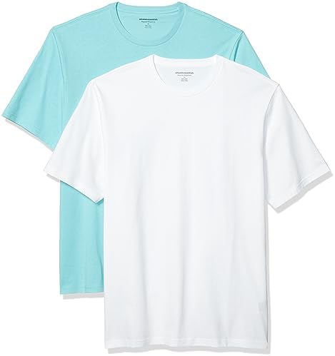 Amazon Essentials Men's Short-Sleeve Crewneck T-Shirt, Pack of 2, Aqua Blue/White, XX-Large