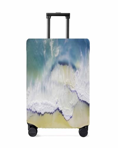 Summer Holiday Ocean Wave Travel Luggage Cover, Beach Sand Blue Anti-scratch Travel Suitcase Protector Covers, Washable Elastic Baggage Covers Fit 19-21 Inch Carry on Luggage