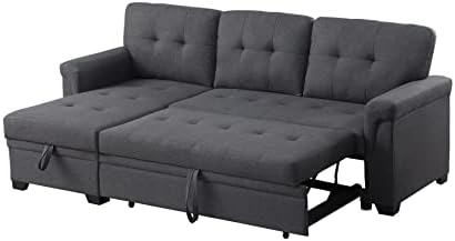 Lilola Home Lucca Dark Gray Linen Reversible Sleeper Sectional Sofa with Storage Chaise