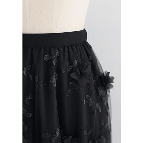 CHICWISH Women's 3D Mesh Flower Embroidered Tulle Midi Skirt2