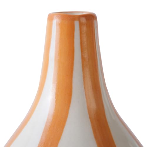 Image of PUREZENTO Yellow & White Striped 'Tulip Bud' Ceramic Vase 6 Inch (Pack of 1) | Unique Modern Bud Vase for Dried Flowers & Pampas Grass | Vases for Modern Home Decor, Living Room & Office Decor Ideas