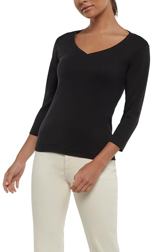 Three Dots Women's 3/4 Sleeve V-Neck Tee, Black,...