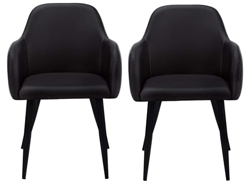 Image of Finch Fox Boom Faux Leather Armchair with Armrest & Backrest Upholstered Seat Living Room Dining Chair with Black Metal Legs in Black Color (Set of 2)