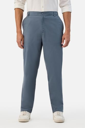 Image of SNITCH Men Casual Trousers| Baggy Fit Mid Rise Solid Plain Front Style | Breathable Cotton Blend & Lightweight Linen Fabric for Summer & Everyday Outings