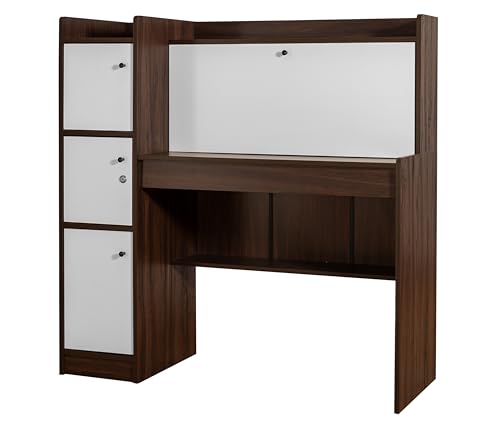 Image of DeckUp Plank Versa Engineered Wood Study Table and Office Desk (Walnut and White, Matte Finish)
