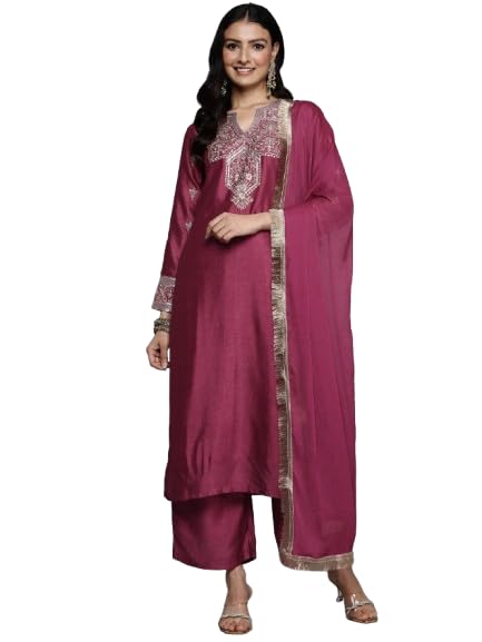 Varanga Women Zari Embroidered Sequins Embellished Kurta With Bottom And Dupatta