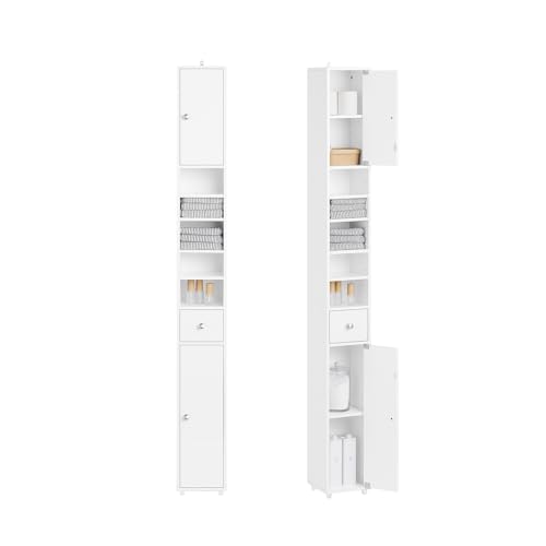 SoBuy Badezimmer Hochschrank mit 5 Fächern Badschrank Badregal mit 1 Schublade und Türen...