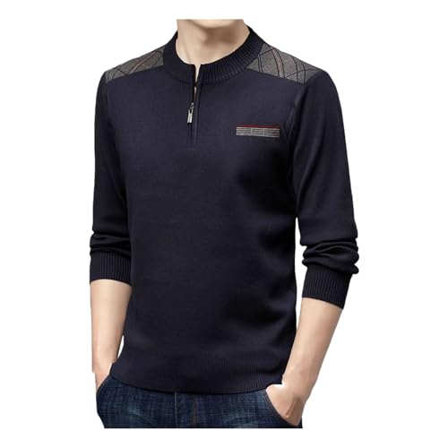 Men Winter Zipper Patchwork Knitting Pullovers Striped Solid Loose Sweaters Vintage Fashion Jumper