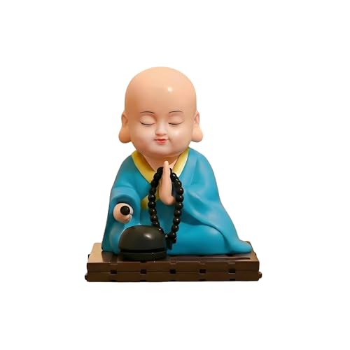 Image of eCraftIndia Little Cute Buddha Monk Feng Shui Showpiece for Home Decor Office Car Dashboard | Moving Head and Hand Monk Buddha Statue for Positive Energy Money Luck Prosperity Gift (Plastic, Blue)