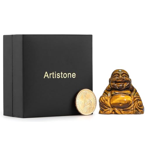 Estatua Buda Risueño de Ojo de Tigre Amarillo 2" miniatura 6