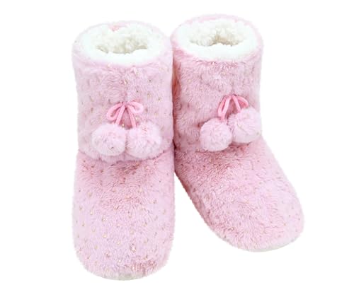 Image of DICUIRD Slipper Socks for Women,Fuzzy House Indoor Boots Slippers with Soft Soles,Warm Cozy Fluffy Sherpa Lined Booties Socks with Non Slip Bottom