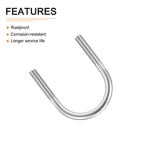 Image of DTGN 1-3 /8 inchx2.09 inch(DXL) Round U-Bolts - 5Pack - Good for Construction Industry - 304 Stainless Steel Round Bend U Bolt - Silver