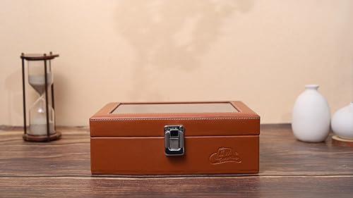 Image of Leather World Faux Leather Watch Box Organizer For Men & Women - Wrist Watch Box Holder 8 Slots - Removable Pillows Display Case - Gift for Loved Ones - Tan