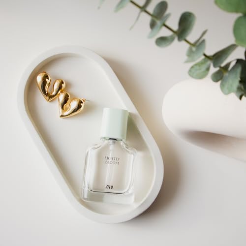 Image of Oval trinket tray for Jewellery, Bathroom Organizer Tray, Makeup and Table Organizer (18.8x10.5x2cm) (White)