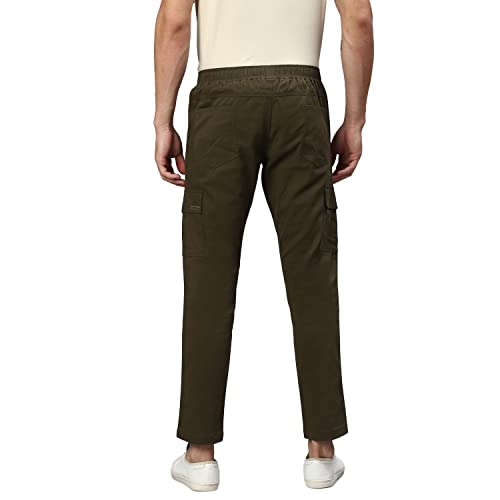 Image of Hubberholme Men's Regular Fit Cotton Trousers, Ankle Length Elastic & Drawstring Waist Cargo Chinos