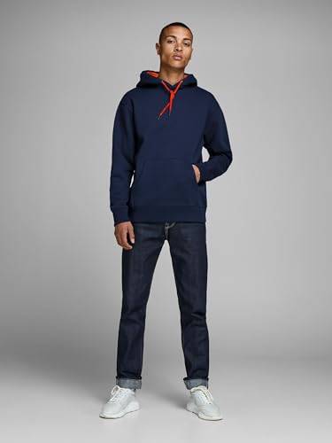 JACK & JONES Herren JJESOFT Sweat Hood, Kapuzenpullover, Navy Blazer/Shocking Orange, M 4