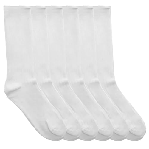 6 Pair White Classic Men's Dress Socks Soft Cotton Casual Crew Mid Calf 10-13 Solid Classic Soft Comfort Trouser Work Travel Stylish Cuff Design Lightweight Breathable
