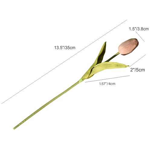 Mandy's Artificial Tulips 20 Stems Brown PU Faux Flowers for Valentine's Day and New Year Decorations Wedding Home Decor 13.5 Inch