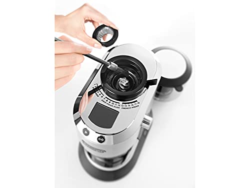 De'Longhi Dedica KG 521.M Elektrische Kaffeemühle, 2,1" LCD Display mit Aroma Funktion, Vollmetallgehäuse, Edelstahl Kegelmahlwerk, einstellbare Mahlgradeinstellung, Silber – Bild 6