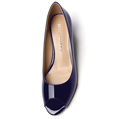 MOVINSTEPS Womens Open Toe Patent Sexy Peep Toe Slip On Evening Chunky Low Heel Pumps Shoes 2 Inch3