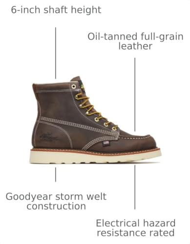 Image of Thorogood American Heritage 6 inch Moc Toe Work Boots for Men - Soft Toe, Premium Full-Grain Leather with Slip-Resistant Wedge Outsole and Comfort Insole; EH Rated