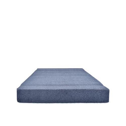 Image of Foldable Two Seater Sofa Bed 4X6 Ft Jute Fabric Washable Cover Convertible Sofa Bed for Home & Office, Guest Room (Finish Color Teal Blue - Pre-Assembled)