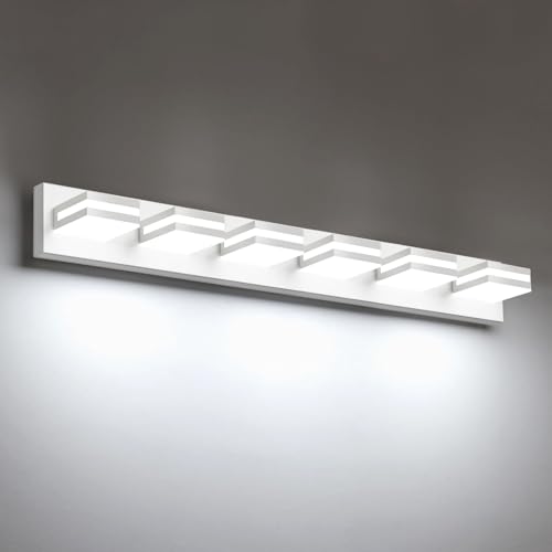 Image of IZORRO LED Modern Bathroom Lights Fixtures(6-Light,Dimmable,360Rotate),Matte White Acrylic Wall Lighting,Vanity Lights for Bathroom Over Mirror - 6000k 36In (No Assembly Required)