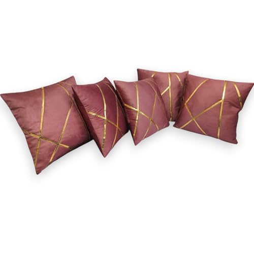 Image of Zikrak Besur Gold Stripe On Velvet|Pack of 5 Cushion Cover|for Home Decoration|Living Room Decor|Hotel Premeuim Qulaity Cushion Cover|Exclusive ON Amazon (Dusty-Pink, 24 X 24 INCH(60 X 60 CM))
