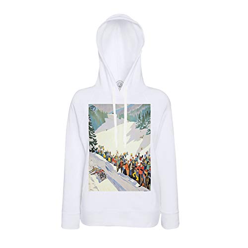 Sweat à capuche chartreuse montagnes France aux finitions soignées et motif Art Déco vintage