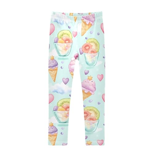 Ice Cream Kiwi Fruit Girls Leggings Ultra Soft Compression Yoga Gym Pants for Kids 4-10T
