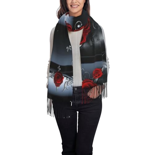 Écharpes à franges imprimées personnalisées noir Pretty Roses pour sublimer vos soirées d'hiver