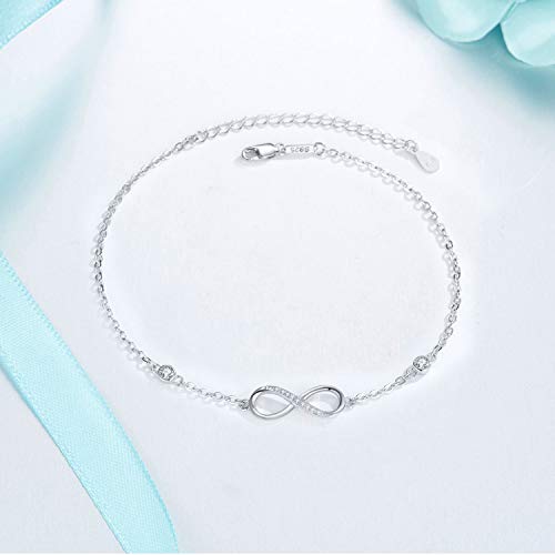 Image of MEDWISE Womens Infinity Anklet Bracelet 925 Sterling Silver Endless Love Symbol Ankle Bracelet Adjustable Plus Size Large Bracelet Gifts for her Mother's Day Gifts