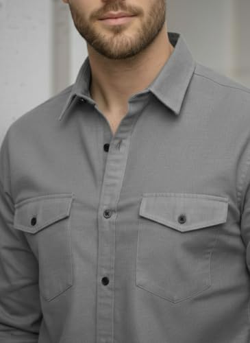 Image of DEELMO Men's Classic Cotton Blend Slim Fit Shirt || Full Sleeve Button-Down Casual Shirt with Dual Flap Pockets || Soft Breathable Fabric || Ideal for Office Party and Everyday Wear