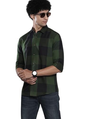 The Indian Garage Co Green Regular Fit Cutaway Collar Checkered Long Sleeves Shirt