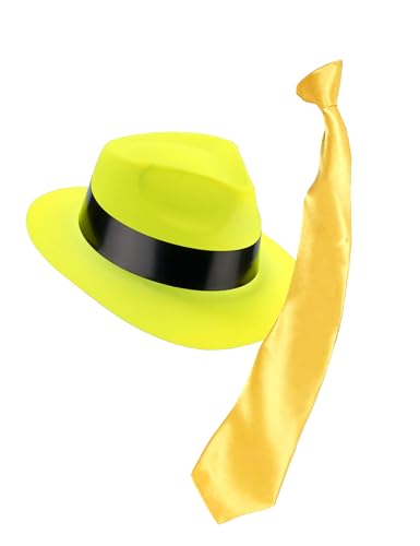DEGUISE TOI - Kit accessoires chapeau et cravate jaune fluo adulte - 1 chapeau - 1 cravate - Taille Unique - Jaune - Accessoires pour déguisement - - -...